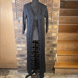 Olivia Sky Black Open-Front Long Duster Cardigan Sweater S